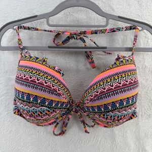Victoria's Secret 36DD Bikini Swim Top Multicolor Tribal Print Tie Halter